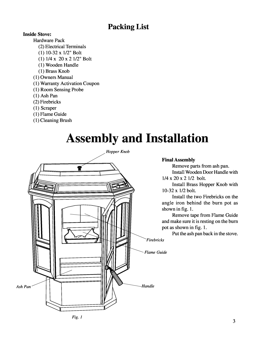 Harman Stove Company R6 owner manual Assembly and Installation, Inside Stove, Final Assembly 