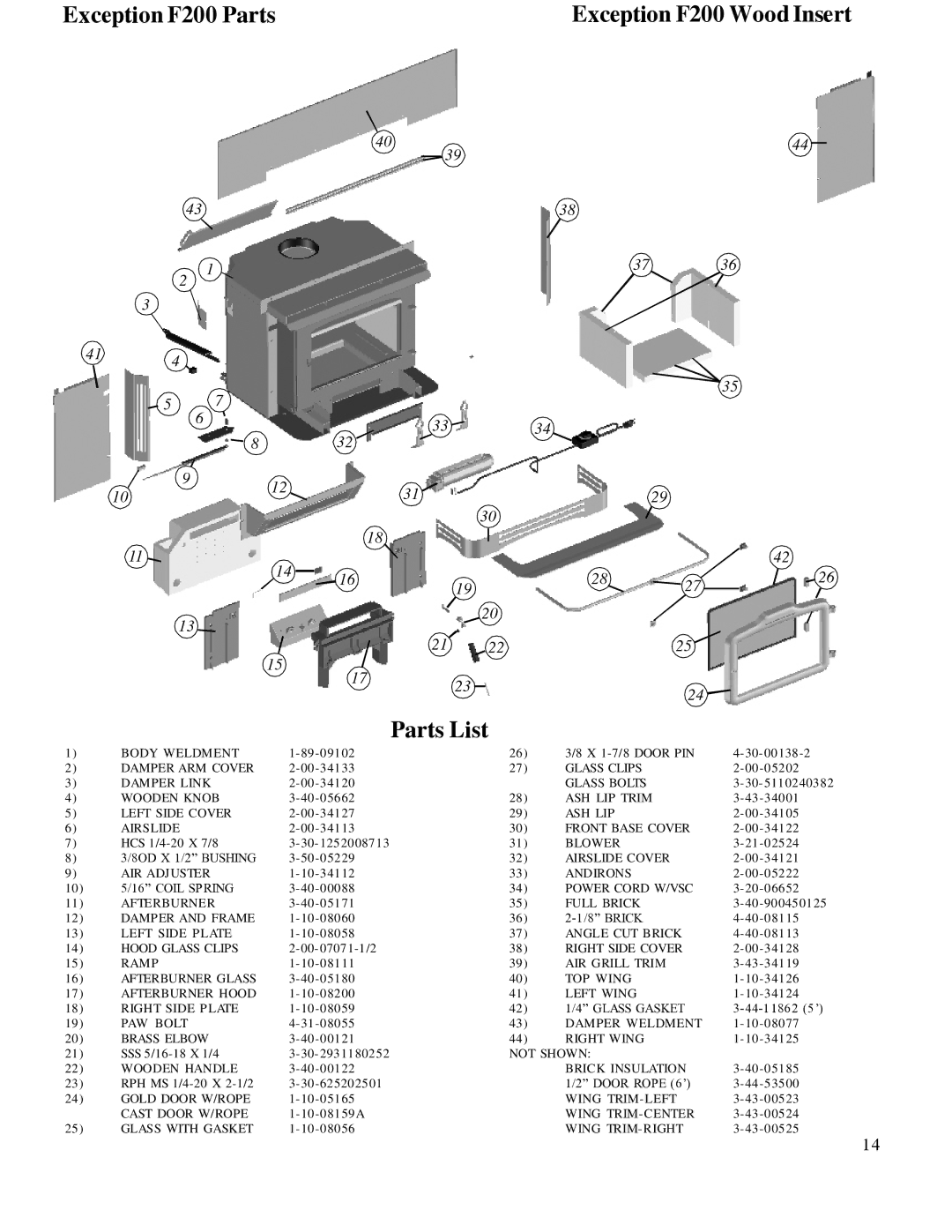 Harman Stove Company R7R1 Exception Wood Fireplace Exception F200 Parts Exception F200 Wood Insert Parts List, Coil Spring 