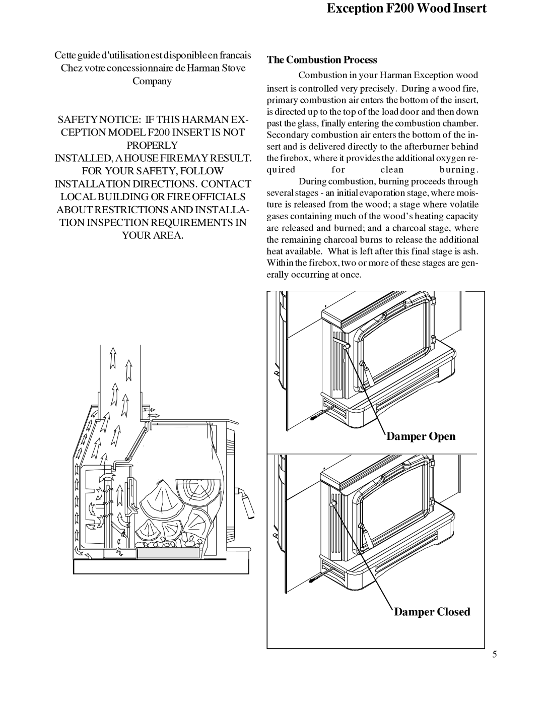 Harman Stove Company R7R1 Exception Wood Fireplace manual Combustion Process 