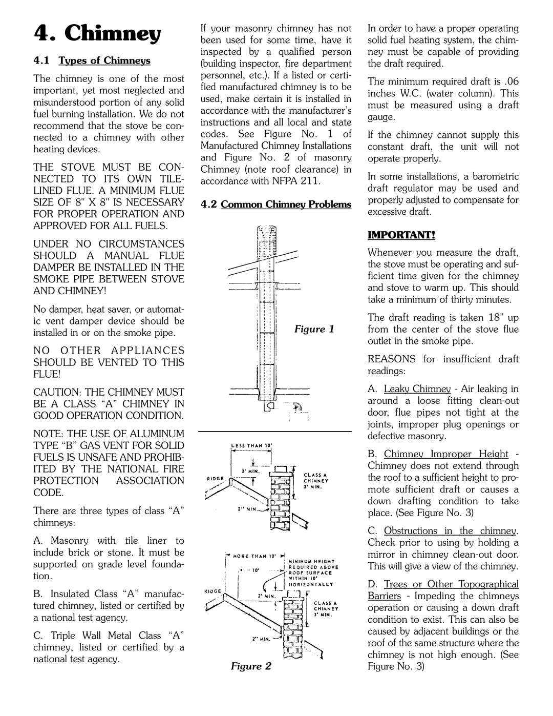 Harman Stove Company SF-150 SF-250 manual Chimney, O T H E R a P P L I a N C E S should be Vented to this Flue 