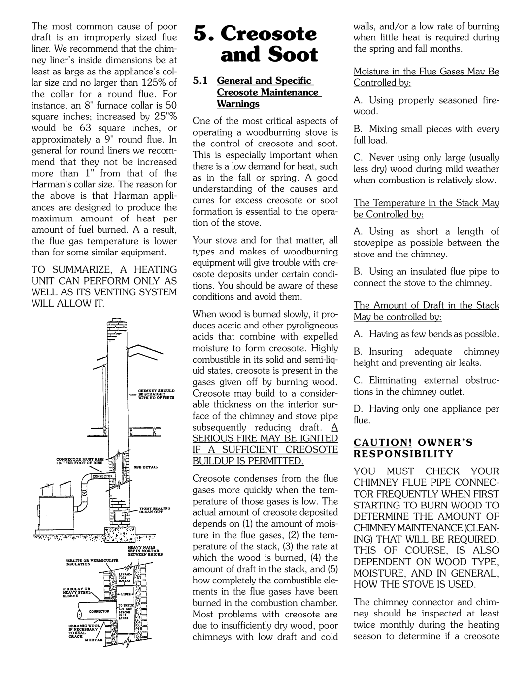 Harman Stove Company SF-150 SF-250 manual Creosote and Soot 