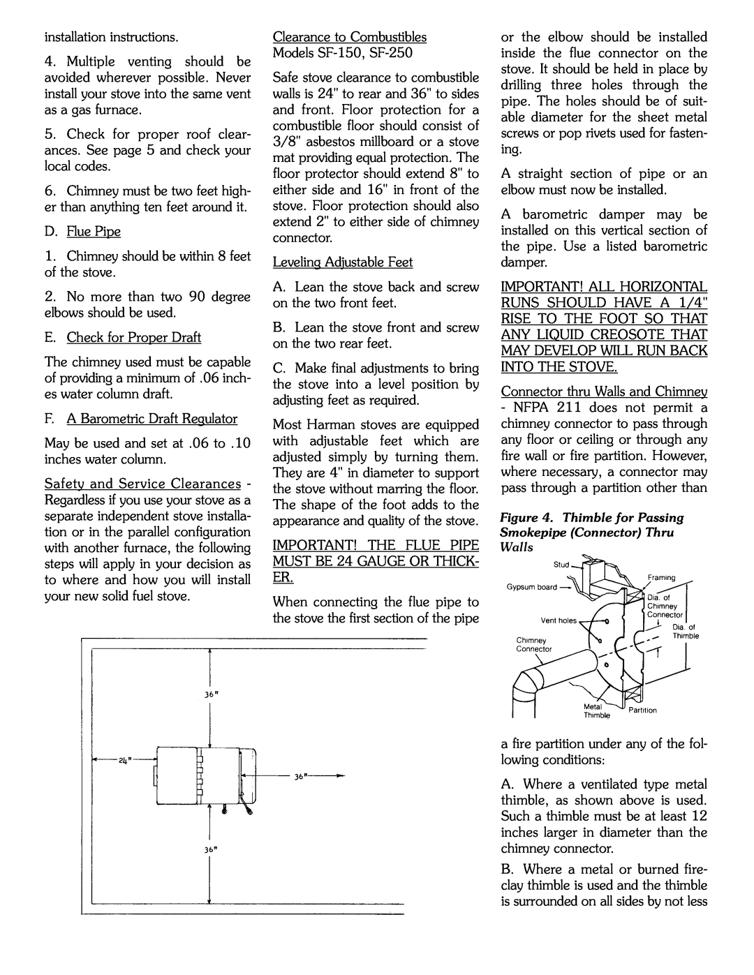 Harman Stove Company SF-150 SF-250 manual installation instructions 