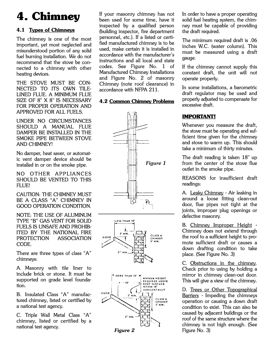 Harman Stove Company SF-150 SF-250 manual Chimney, Figure Figure 