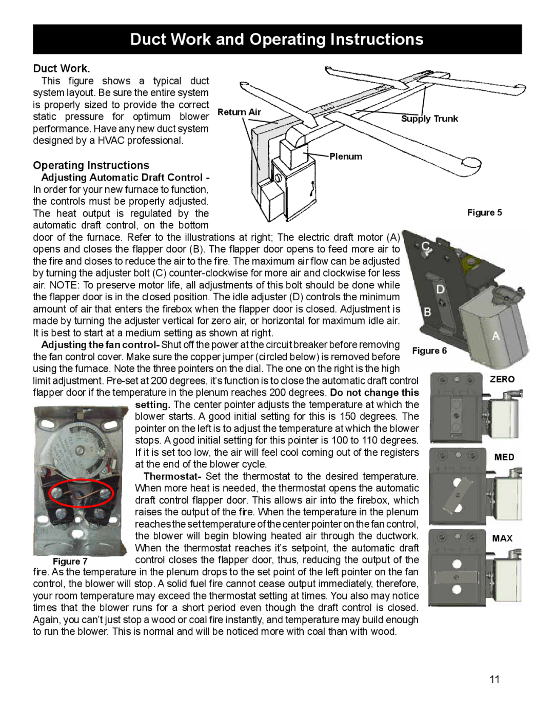 Harman Stove Company SF1500A manual Duct Work and Operating Instructions 