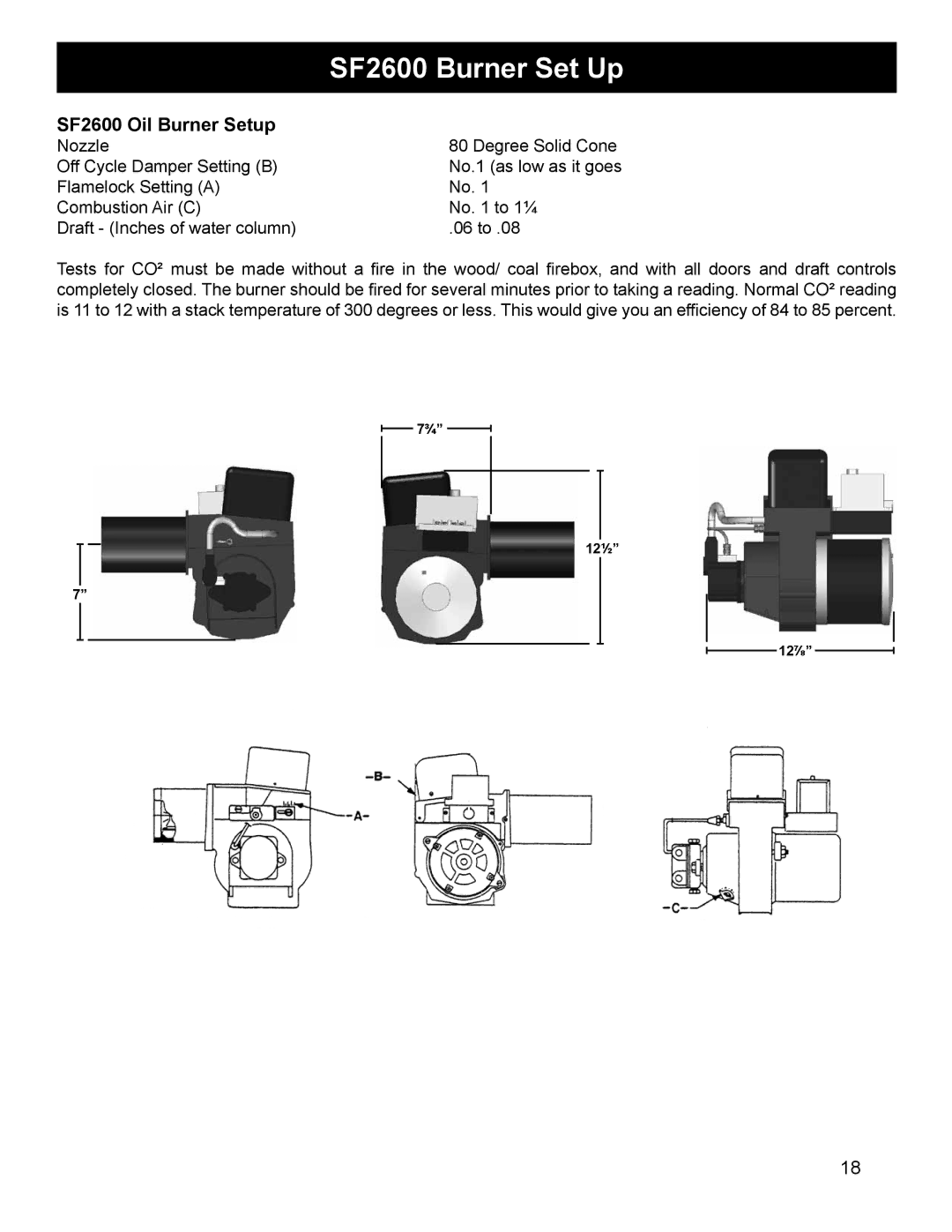 Harman Stove Company SF1500A manual SF2600 Burner Set Up, SF2600 Oil Burner Setup 