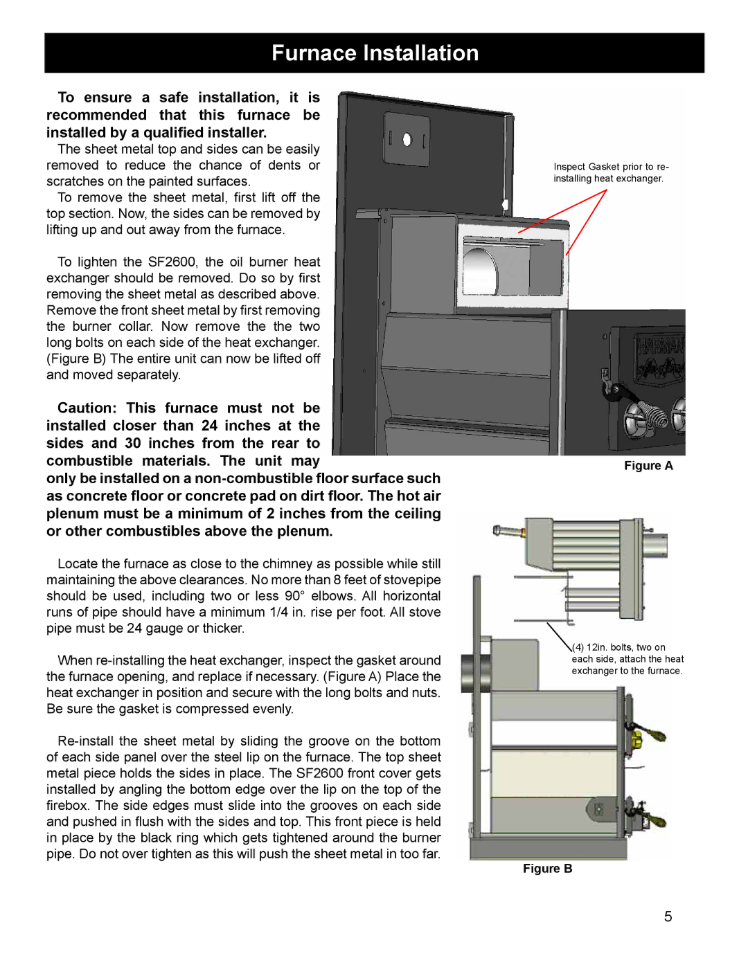 Harman Stove Company SF1500A manual Furnace Installation, Figure a 