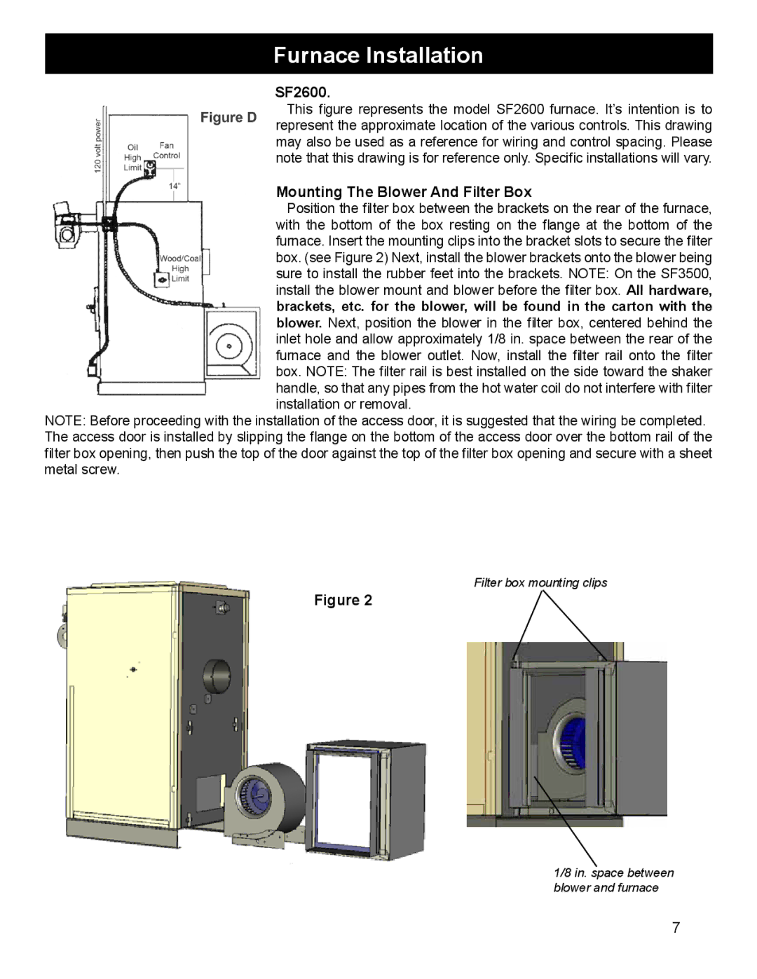 Harman Stove Company SF1500A manual SF2600, Mounting The Blower And Filter Box 