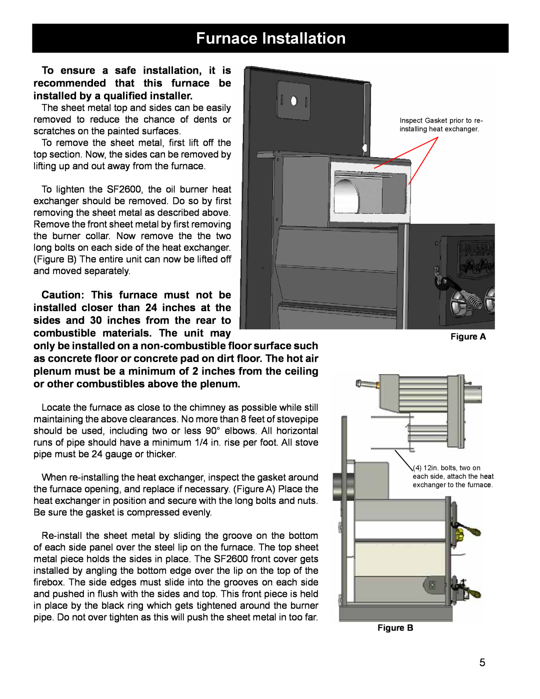 Harman Stove Company SF1500A manual Furnace Installation, Figure A, Figure B 