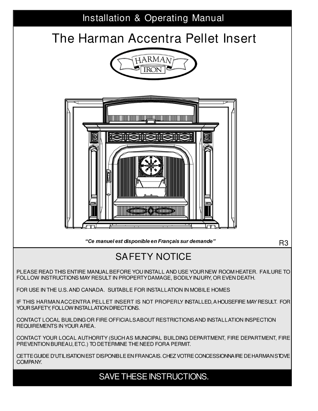 Harman Stove Company The Harman Accentra Pellet Insert manual Installation & Operating Manual 