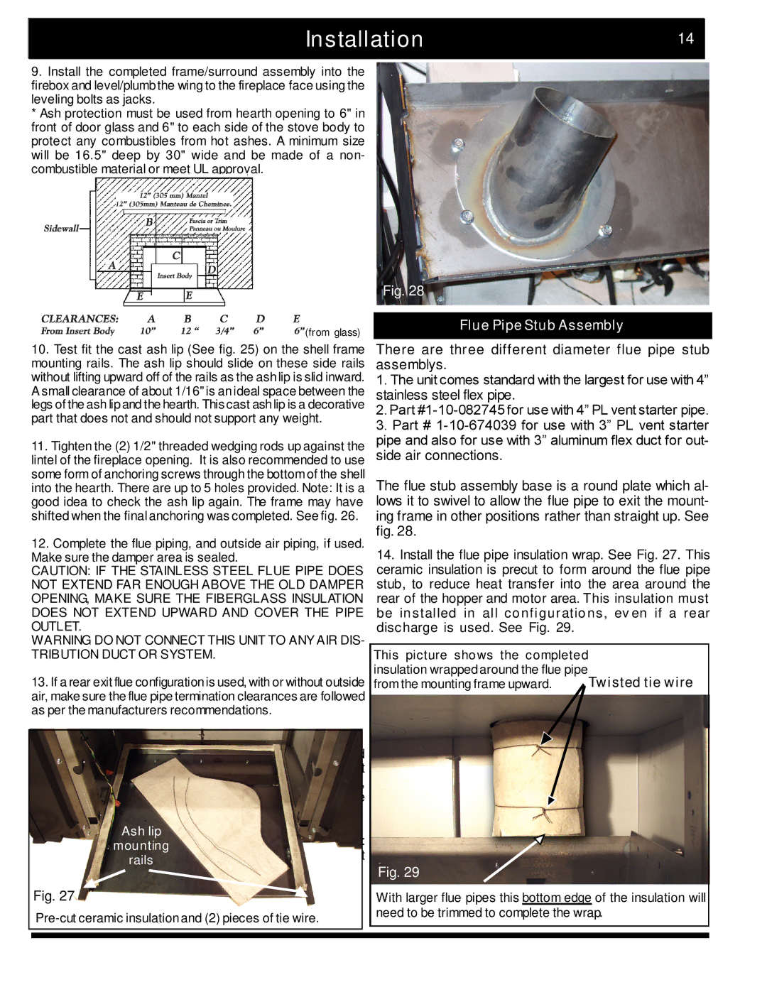 Harman Stove Company The Harman Accentra Pellet Insert manual Installation14, Flue Pipe Stub Assembly 