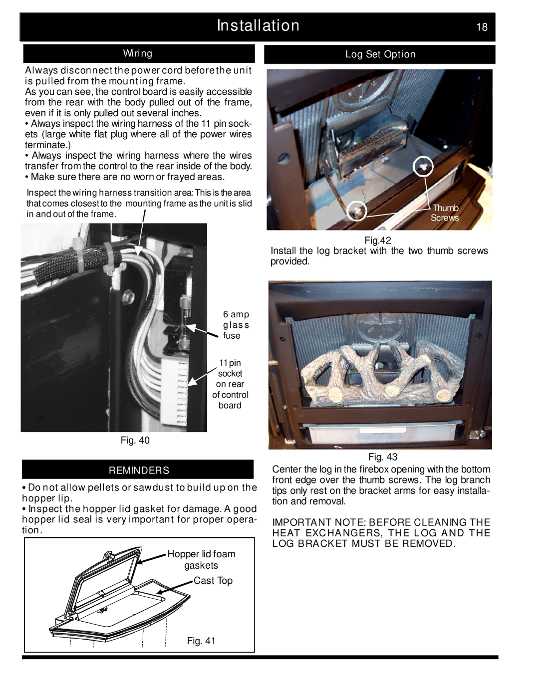 Harman Stove Company The Harman Accentra Pellet Insert manual Installation18, Wiring Log Set Option 