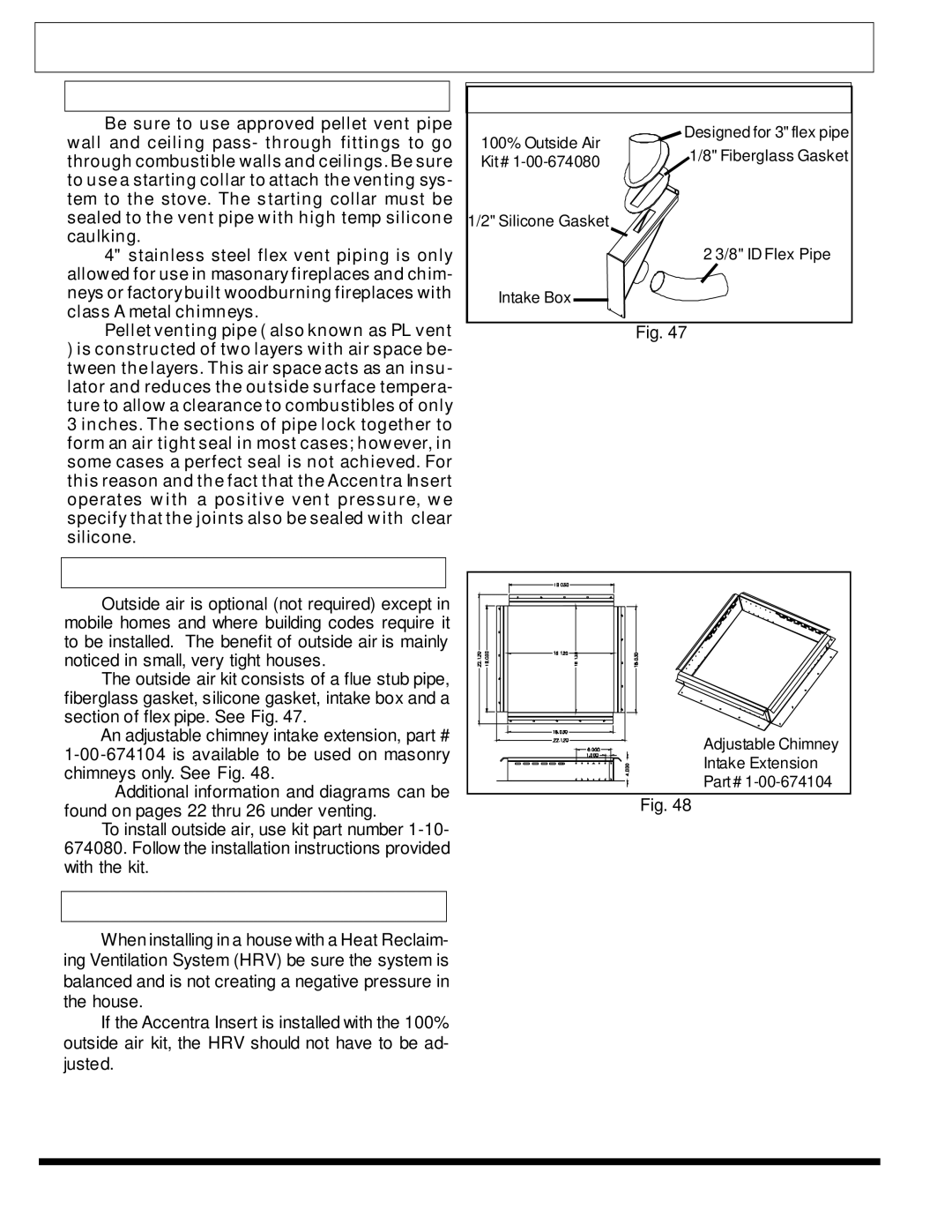 Harman Stove Company The Harman Accentra Pellet Insert manual Venting22, Outside Air, Vent Pipe 