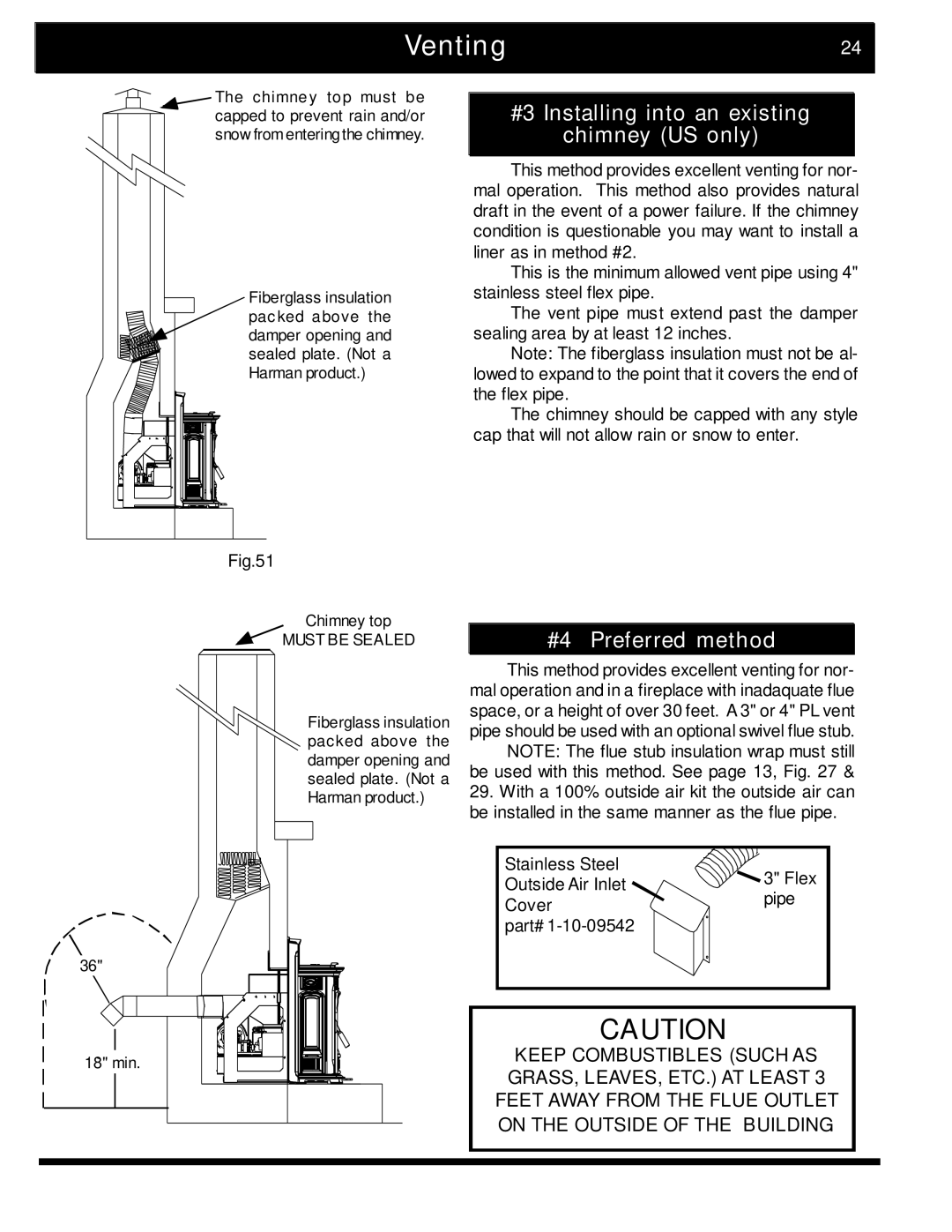 Harman Stove Company The Harman Accentra Pellet Insert manual Venting24, #3 Installing into an existing Chimney US only 