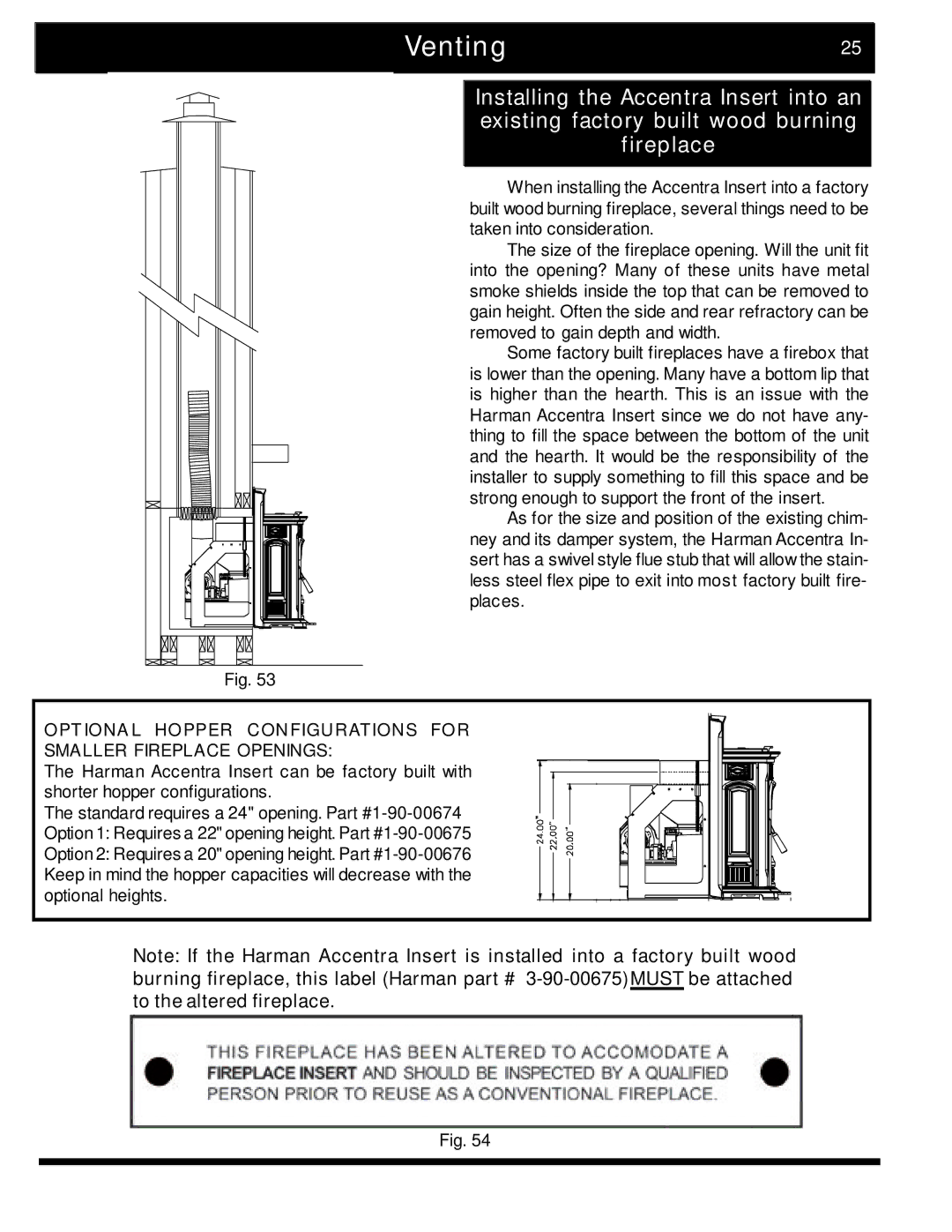 Harman Stove Company The Harman Accentra Pellet Insert manual Venting25 