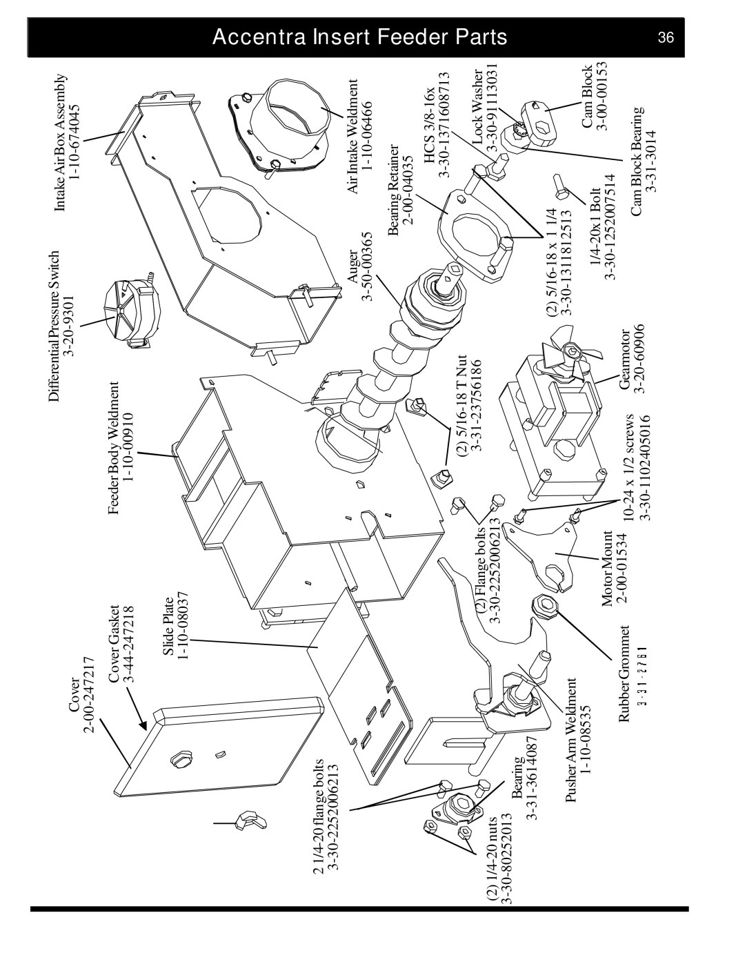 Harman Stove Company The Harman Accentra Pellet Insert manual Accentra Insert Feeder Parts 