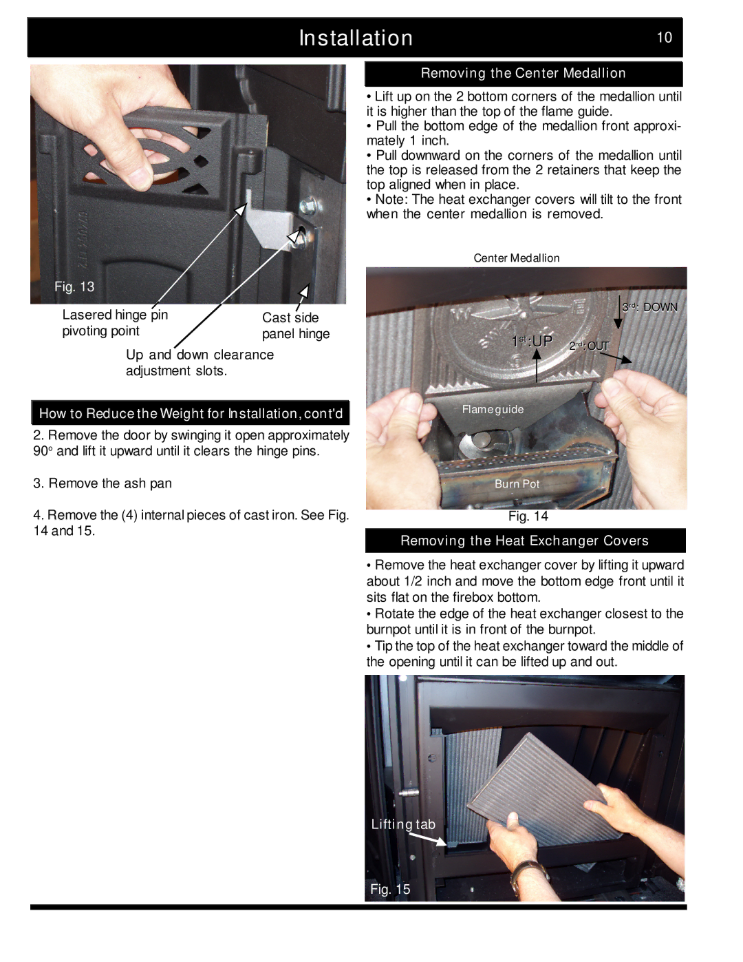 Harman Stove Company The Harman Accentra Pellet Insert Installation10, How to Reduce the Weight for Installation, contd 