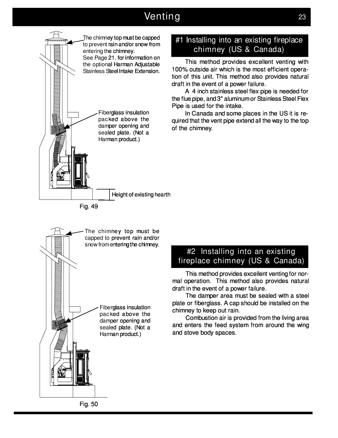 Harman Stove Company The Harman Accentra Pellet Insert manual Venting23, #1 Installing into an existing fireplace 
