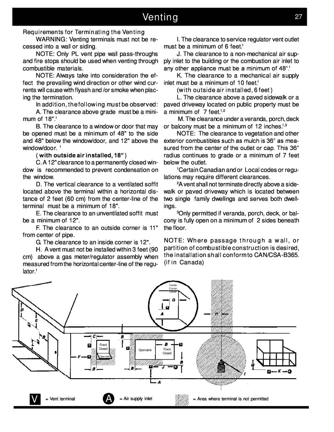 Harman Stove Company The Harman Accentra Pellet Insert manual Venting27, with outside air installed, 18” 