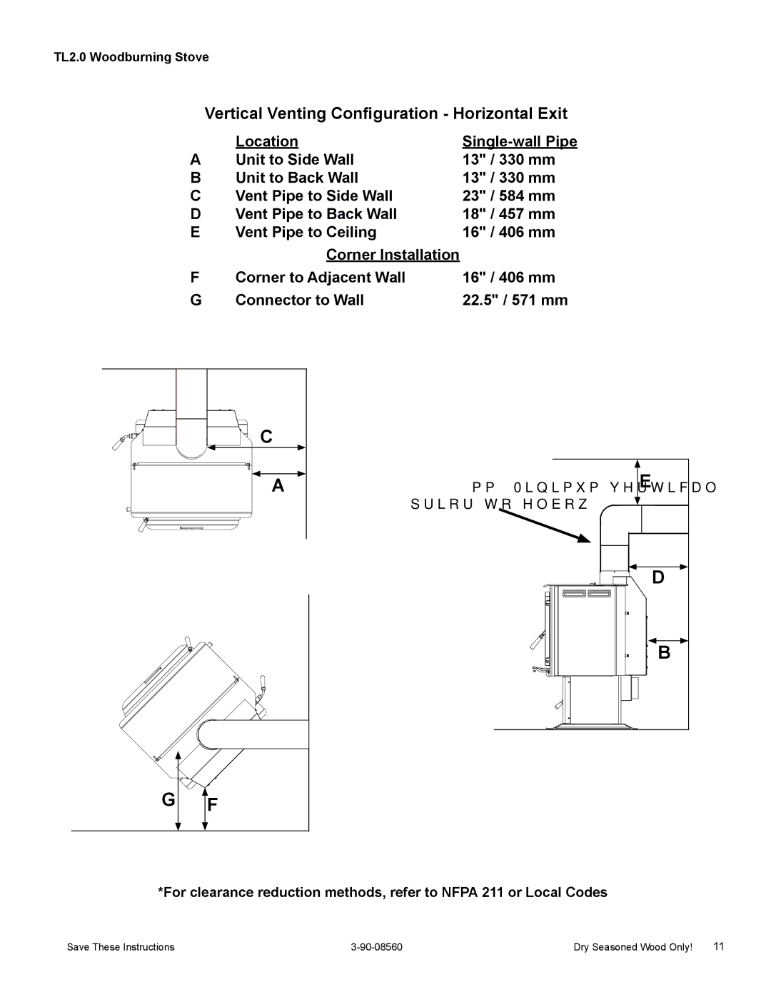 Harman Stove Company TL2.0 manual Vertical Venting Configuration Horizontal Exit 