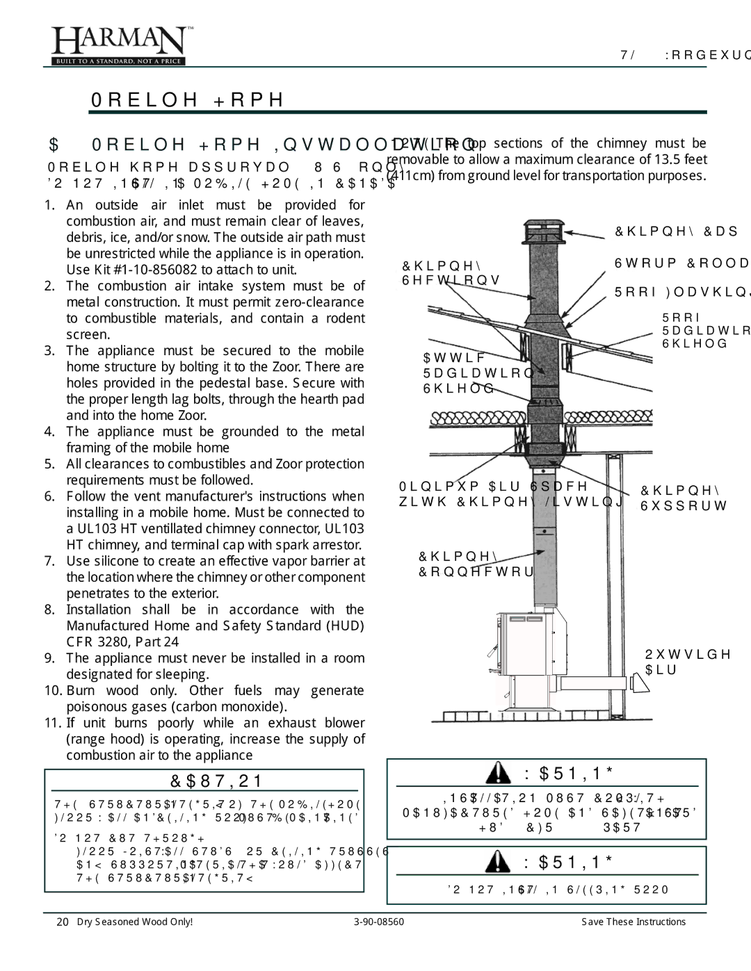 Harman Stove Company TL2.0 manual 6Mobile Home, Mobile Home Installation 