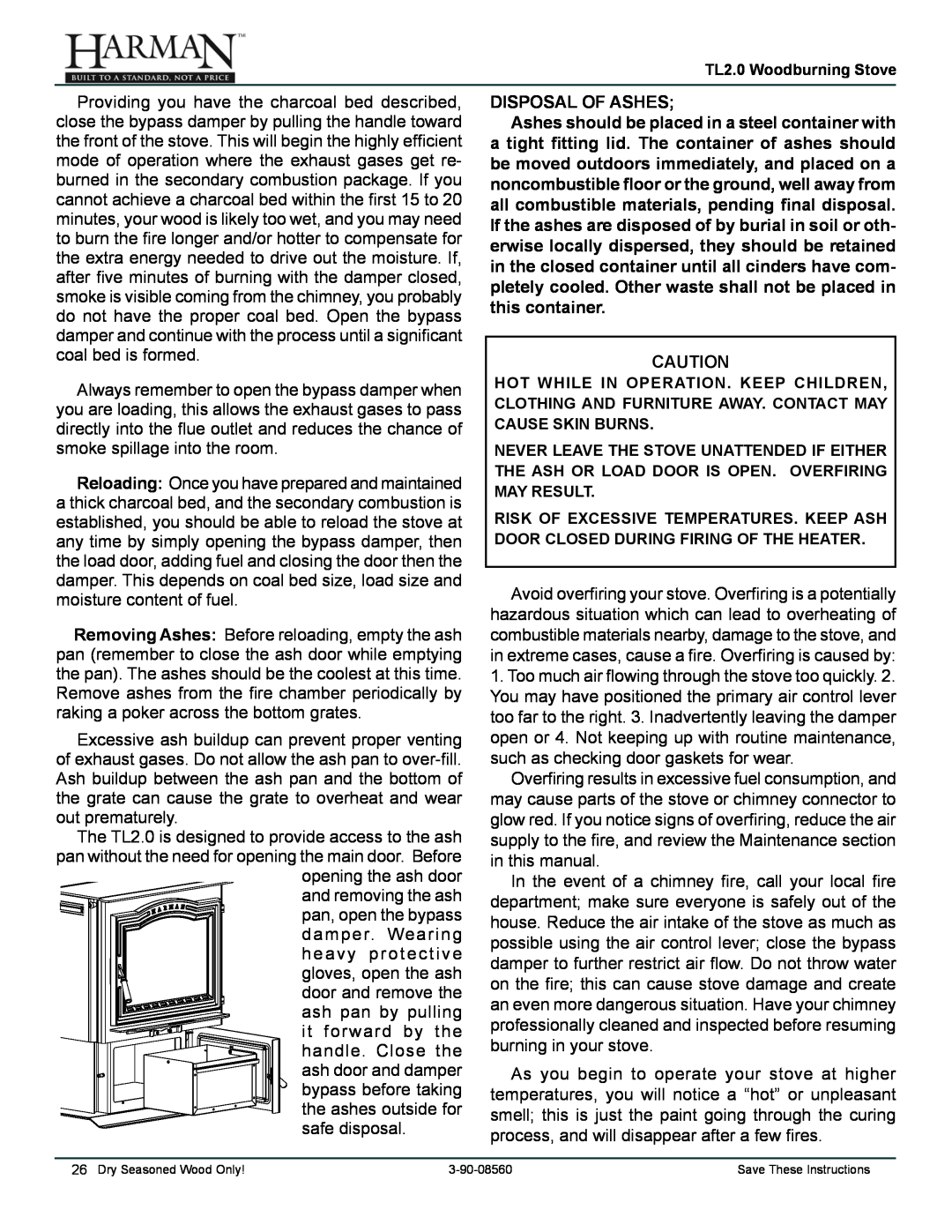Harman Stove Company TL2.0 manual Disposal Of Ashes 
