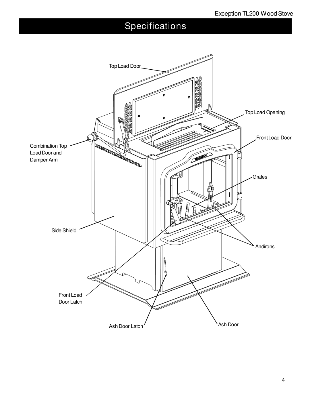 Harman Stove Company TL200 manual Specifications 