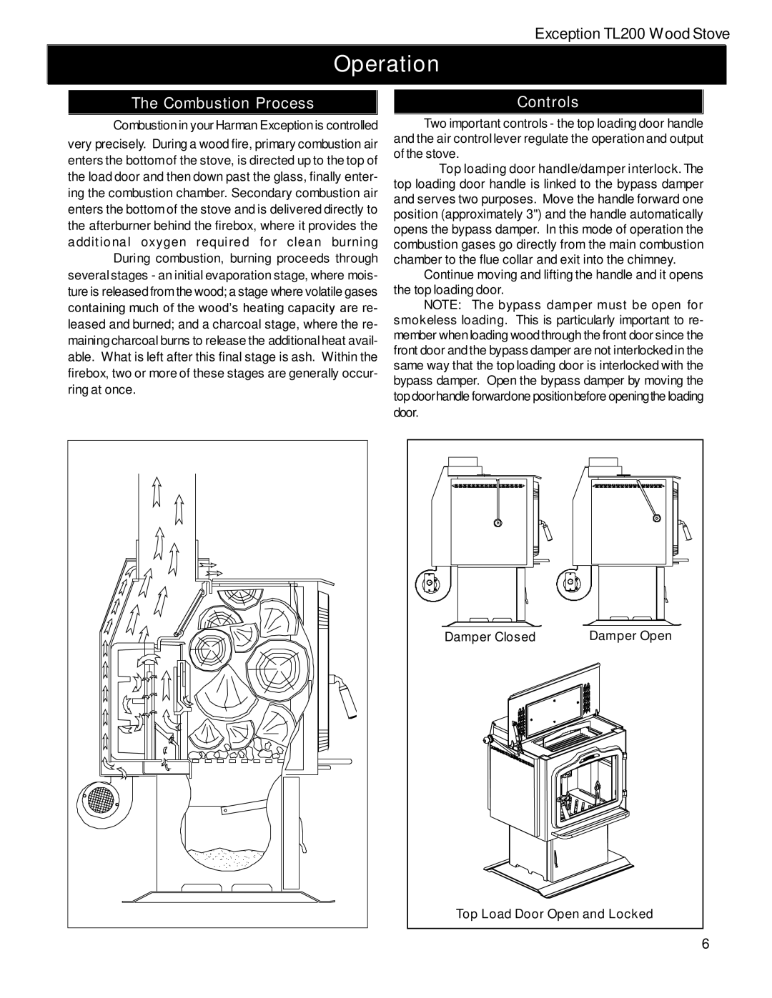 Harman Stove Company TL200 manual Combustion Process Controls, Combustion in your Harman Exception is controlled 