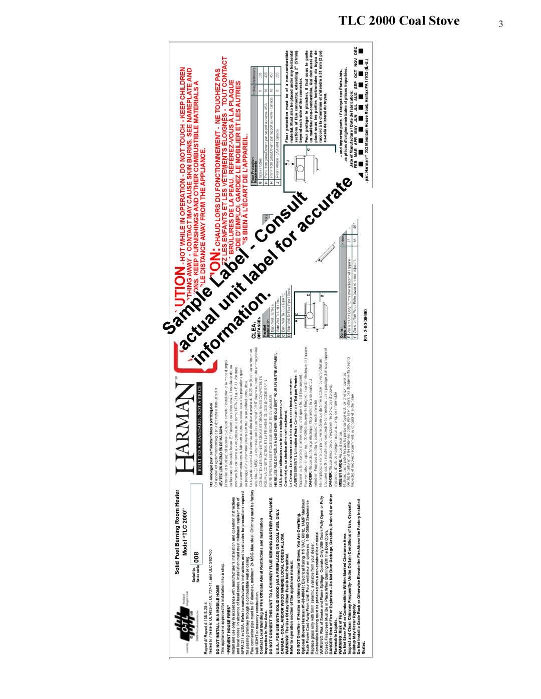 Harman Stove Company TLC 2000 manual Sample 