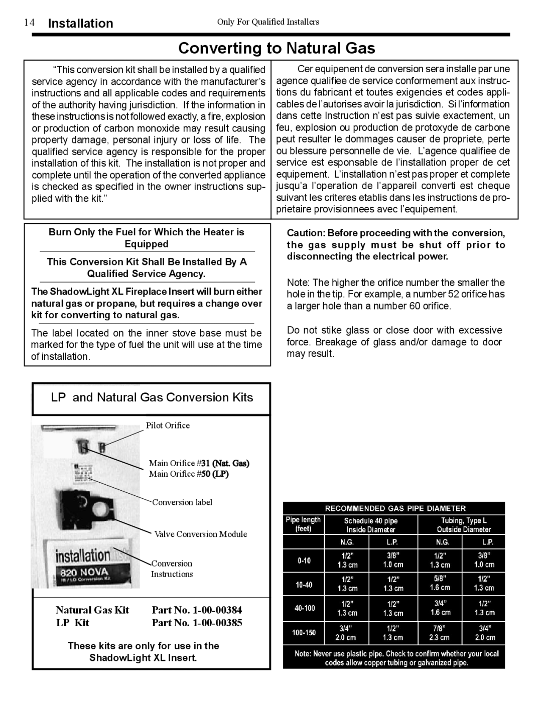 Harman Stove Company owner manual Converting to Natural Gas, These kits are only for use ShadowLight XL Insert 