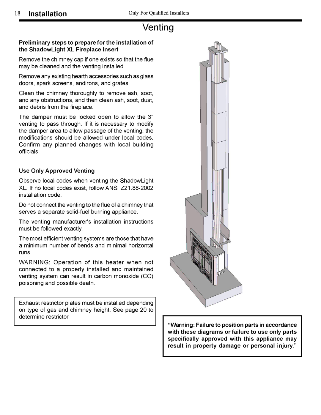 Harman Stove Company XL owner manual Use Only Approved Venting 