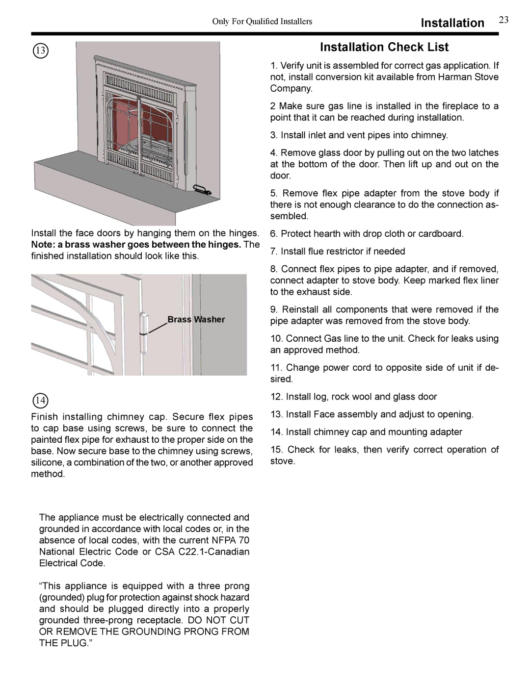 Harman Stove Company XL owner manual Installation Check List 