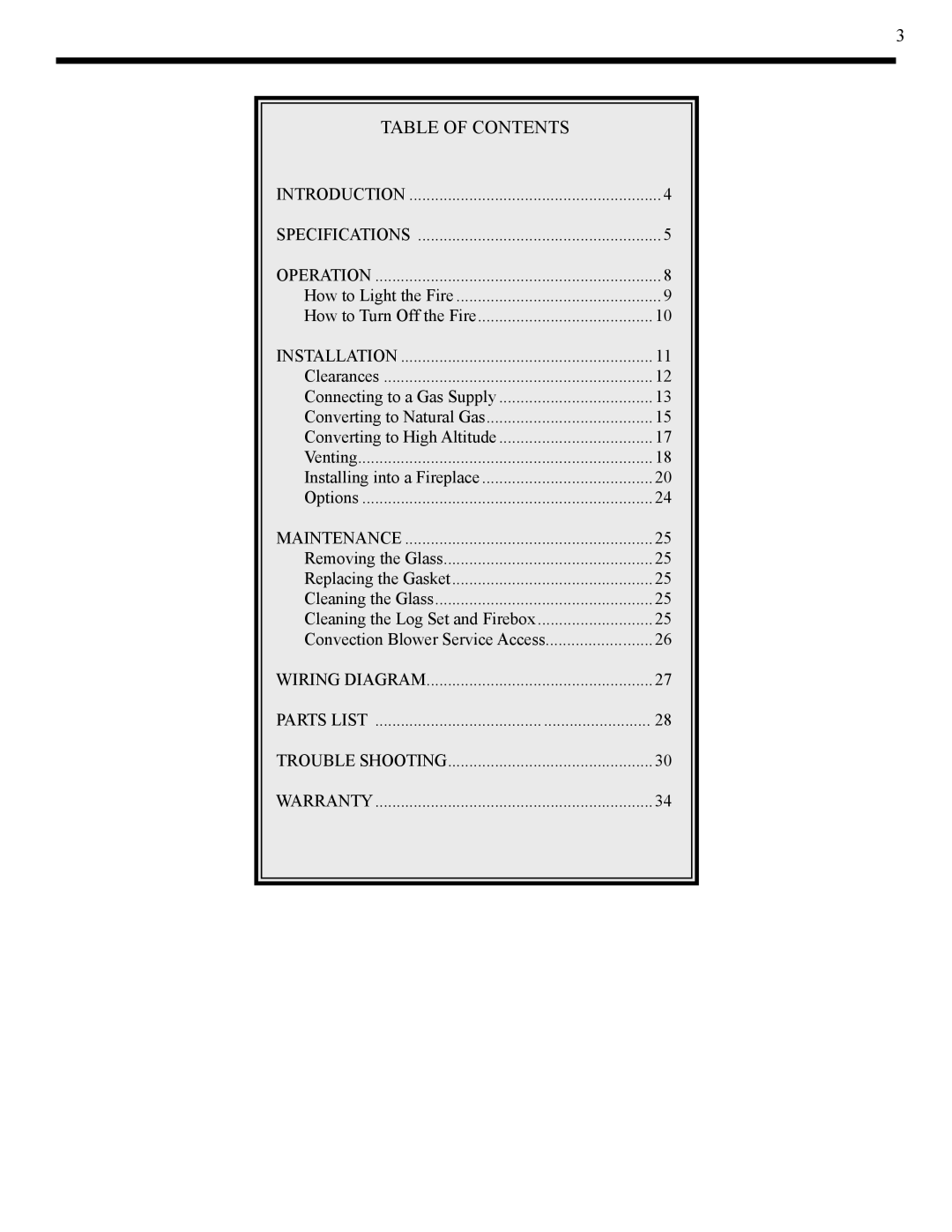 Harman Stove Company XL owner manual Table of Contents 