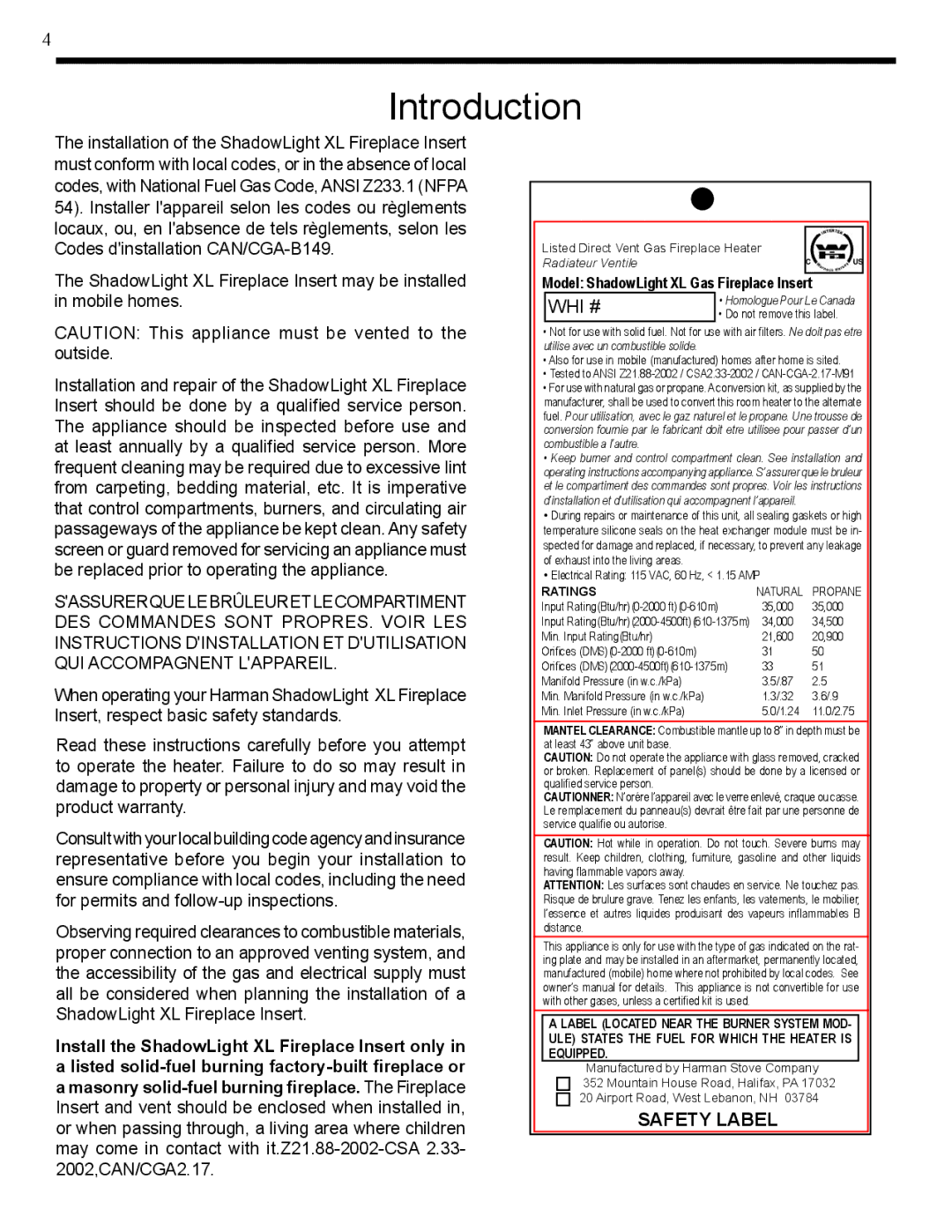 Harman Stove Company XL owner manual Introduction 