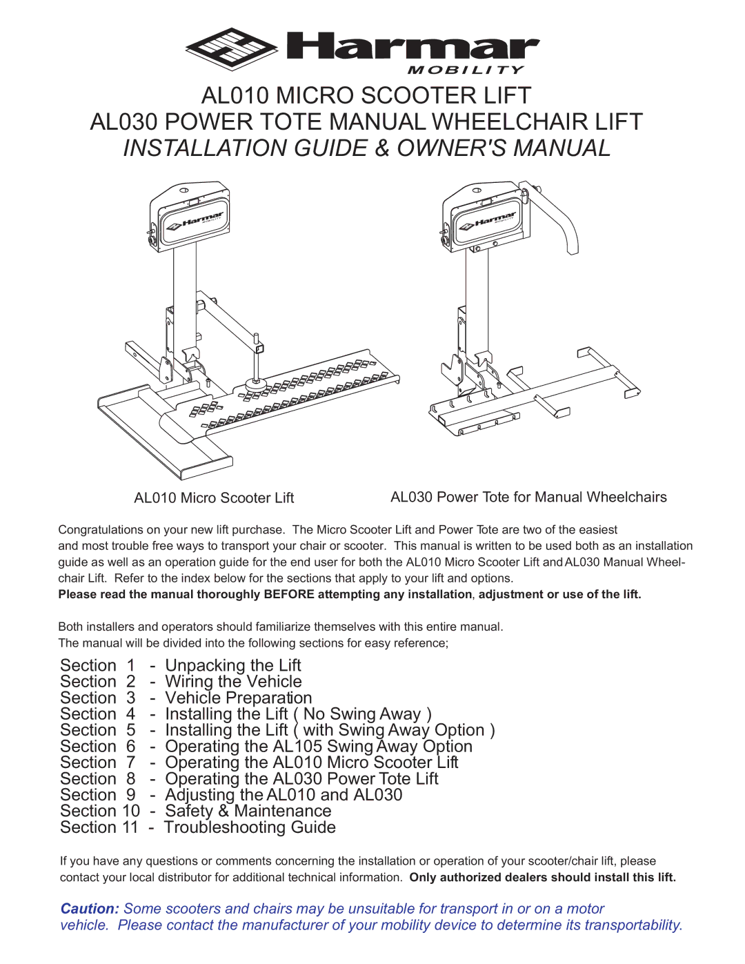 Harmar Mobility AL010, AL030 manual B I L I T Y 