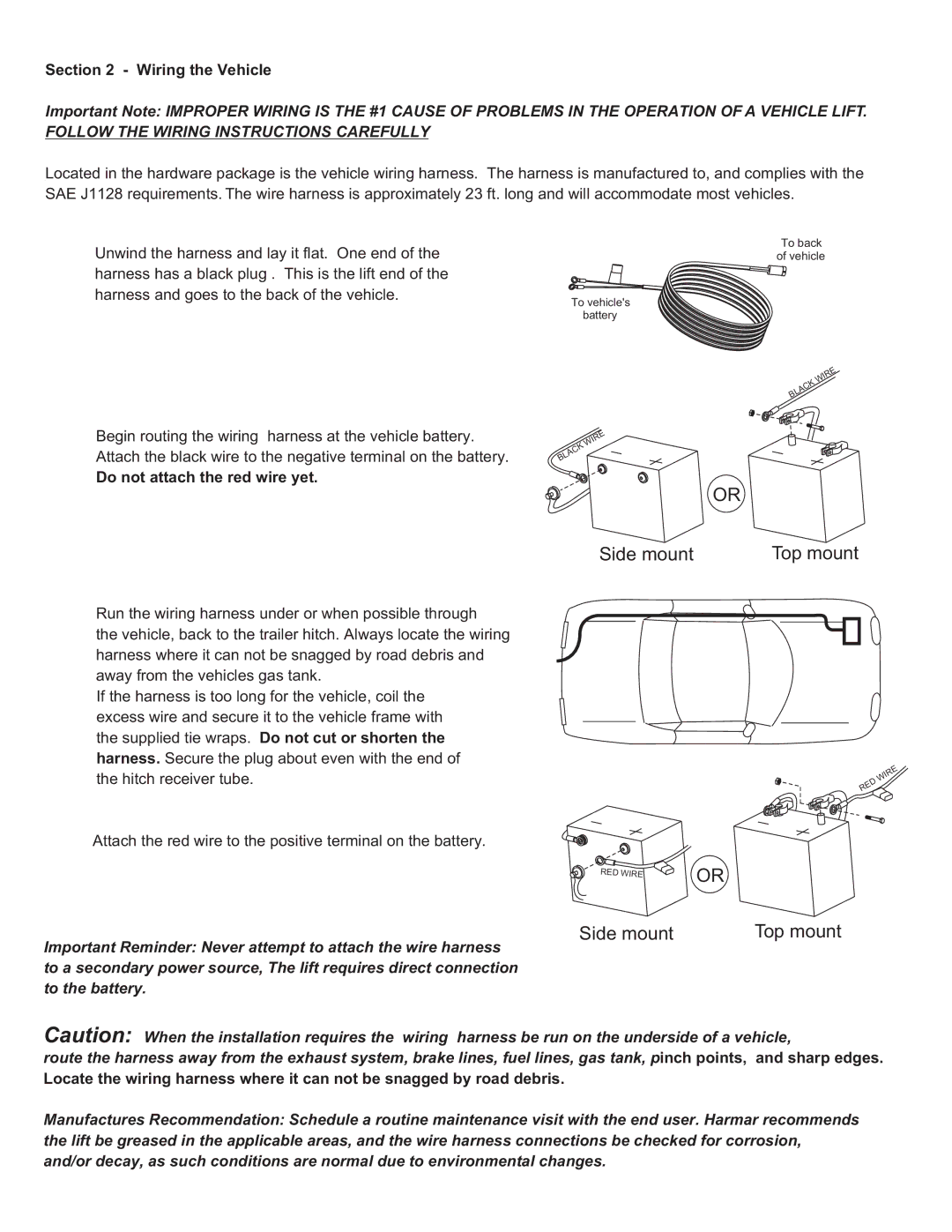 Harmar Mobility AL010, AL030 manual Wiring the Vehicle, Do not attach the red wire yet 