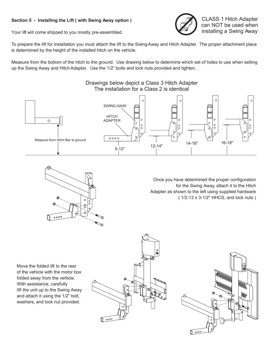 Harmar Mobility AL030, AL010 manual Installing the Lift with Swing Away option 