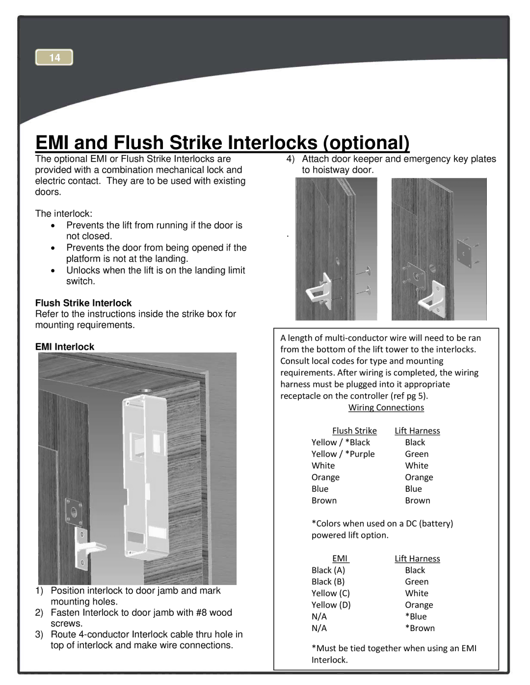 Harmar Mobility CPL1000, CPL600, CPL1400, CPL400, CPL1200, CPL800 manual EMI and Flush Strike Interlocks optional, EMI Interlock 