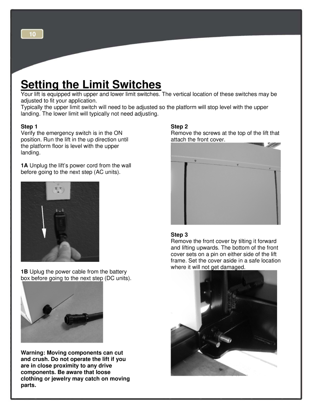 Harmar Mobility RPL600, RPL400 manual Setting the Limit Switches 