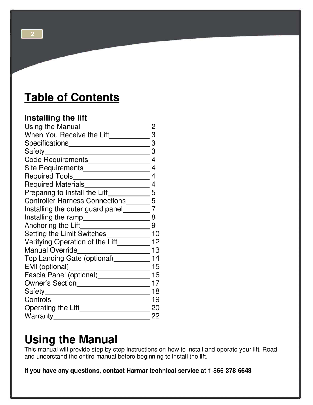 Harmar Mobility RPL600, RPL400 manual Table of Contents, Using the Manual 