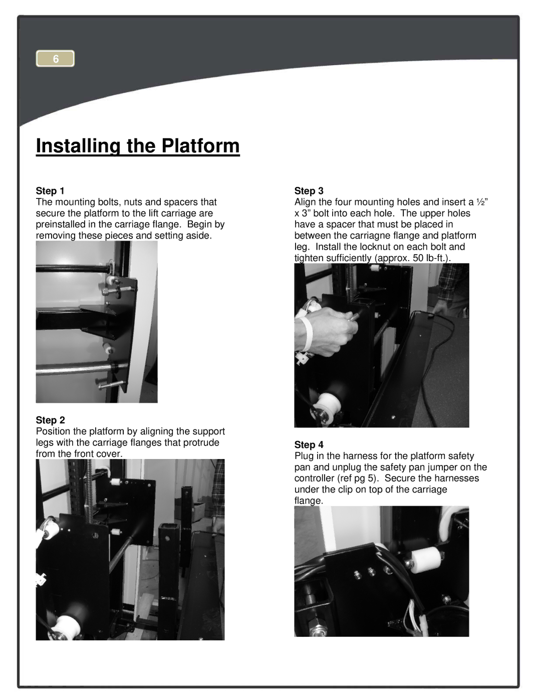 Harmar Mobility RPL600, RPL400 manual Installing the Platform, Step 