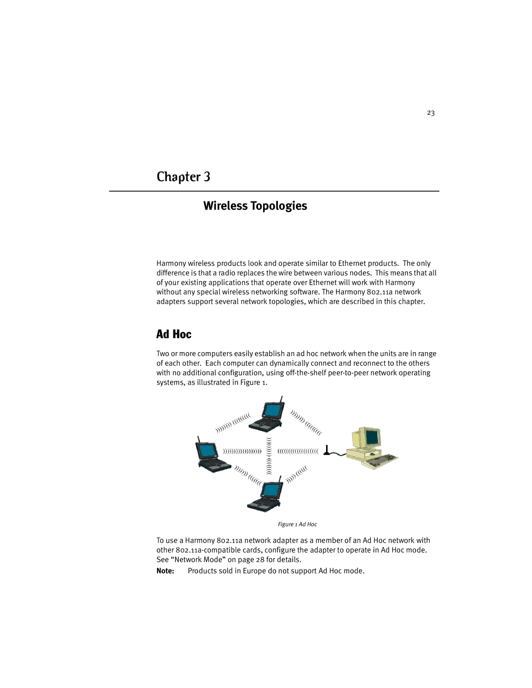 Harmony House 802.11a manual Wireless Topologies, Ad Hoc 