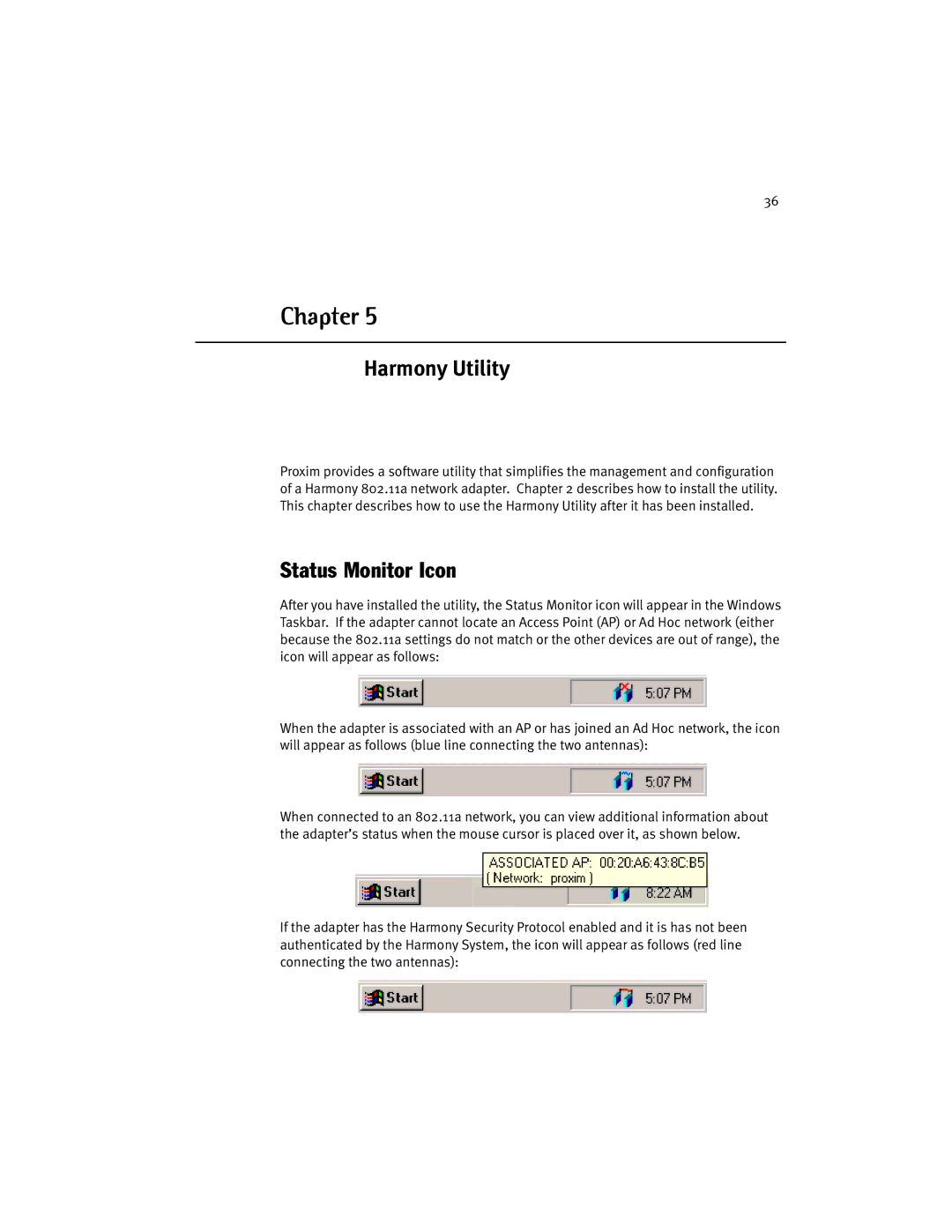 Harmony House 802.11a manual Harmony Utility, Status Monitor Icon 