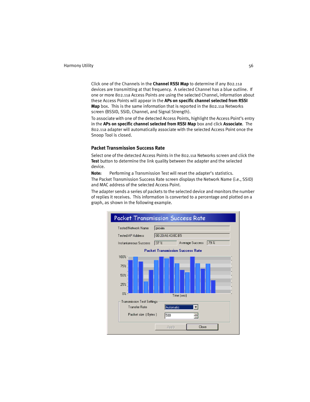 Harmony House 802.11a manual Packet Transmission Success Rate 