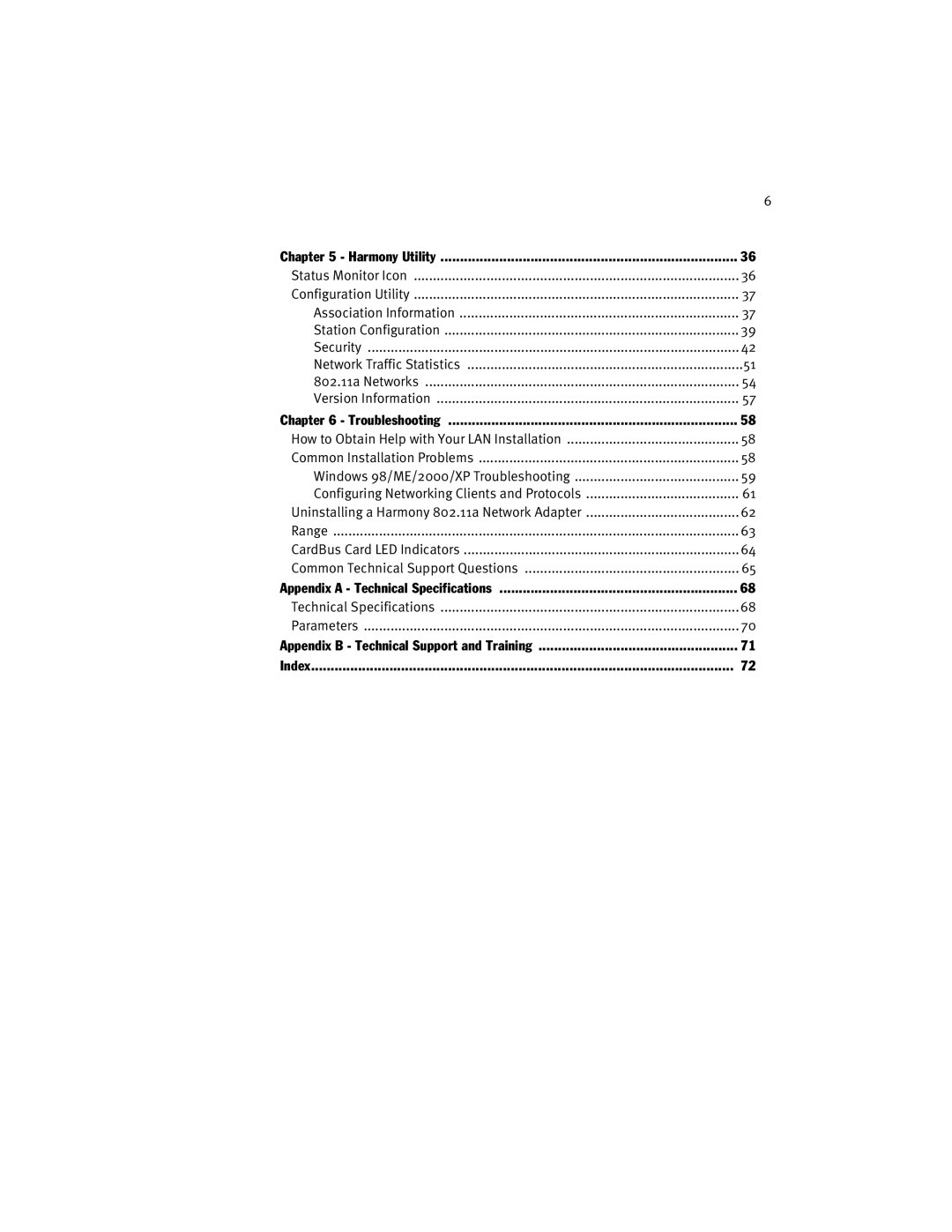 Harmony House 802.11a manual Index 