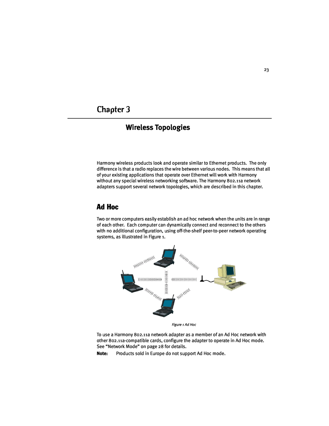 Harmony House 802.11a manual Wireless Topologies, Ad Hoc, Chapter 