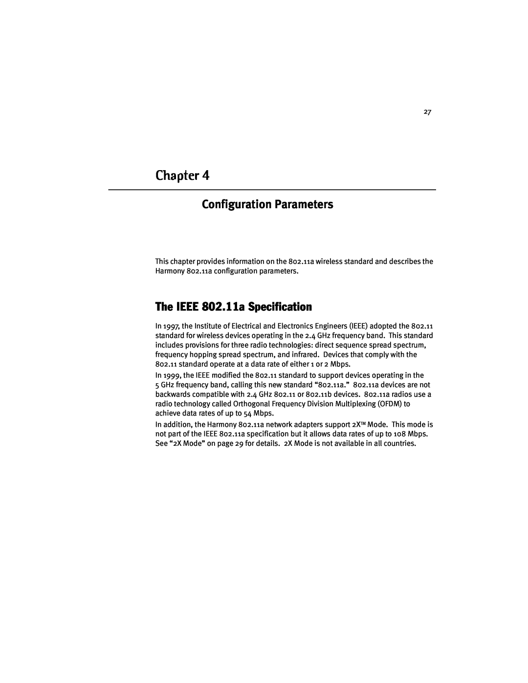 Harmony House manual Configuration Parameters, The IEEE 802.11a Specification, Chapter 
