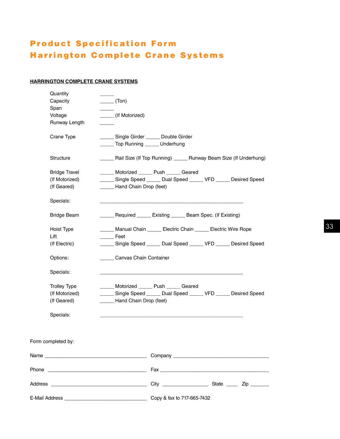 Harrington Hoists EAC900, EAC800, EAC700 manual Harrington Complete Crane Systems 