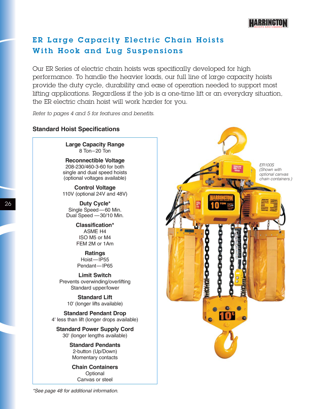 Harrington Hoists NER manual Large Capacity Range, Reconnectible Voltage 