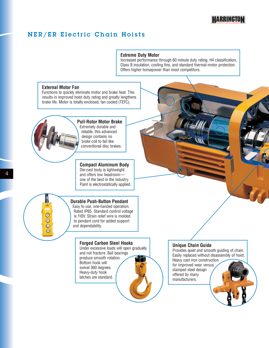 Harrington Hoists NER manual R/ E R E l e c t r i c C h a i n H o i s t s, Extreme Duty Motor, External Motor Fan 