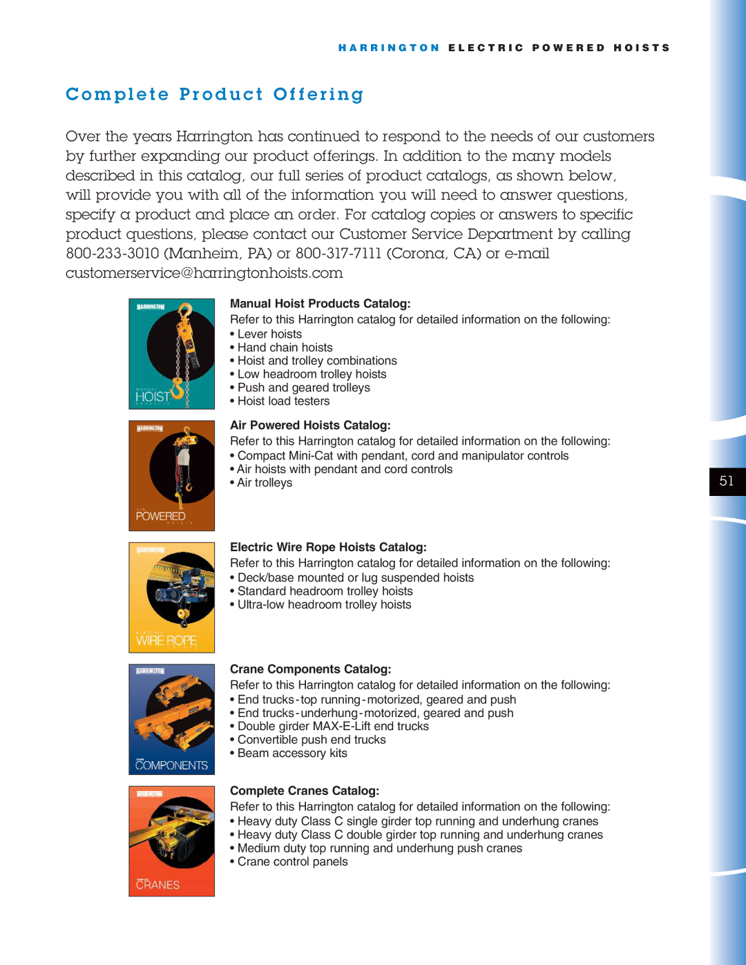 Harrington Hoists NER manual M p l e t e P r o d u c t O f f e r i n g, Manual Hoist Products Catalog 